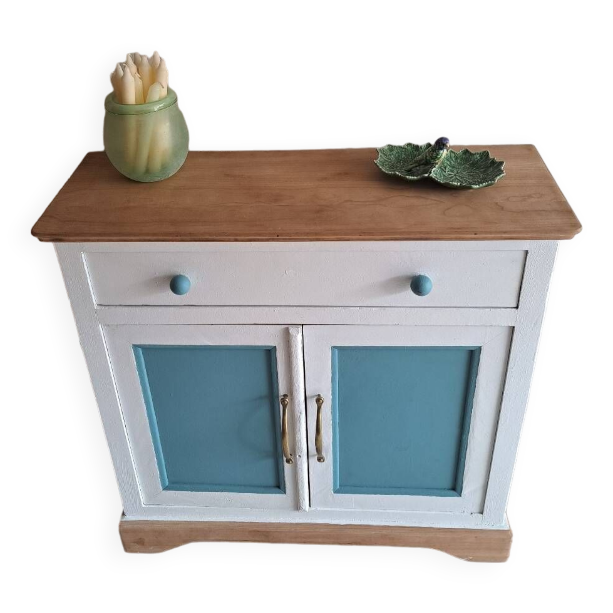 Small old sideboard painted blue and white