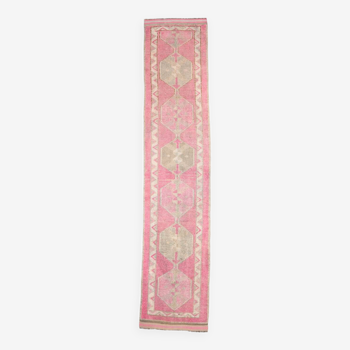 2x12 pink & beige turkish runner rug, 80x377cm