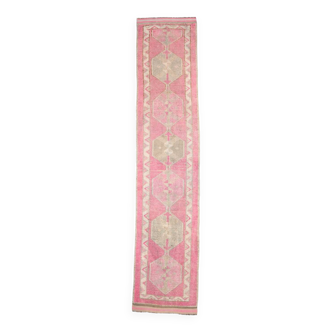 2x12 pink & beige turkish runner rug, 80x377cm