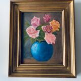 Huile sur panneau bouquet de fleurs encadrée et signée