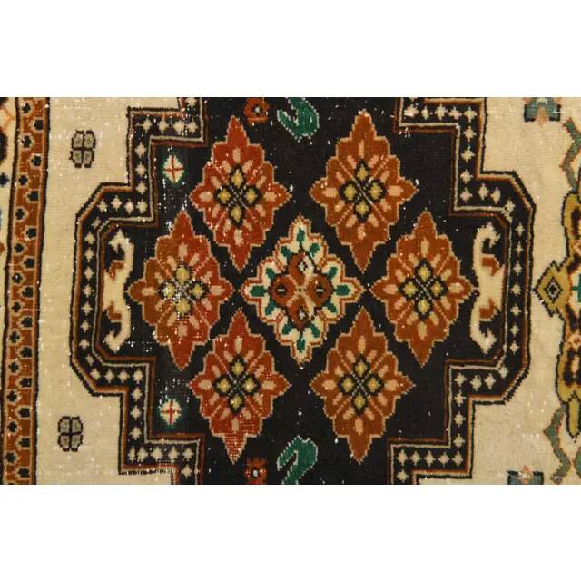 1970s Vintage Turkish Hand-Knotted Wool Cotton Yellow Area Rug 131x177