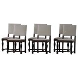 Set of 6 Swedish Grace dining chairs in birch with new upholstery, 1920s.