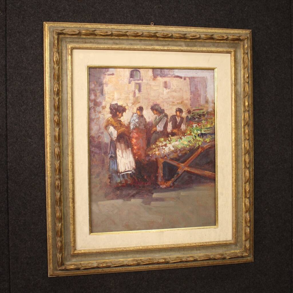 Italian painting popular scene with figures from 20th century