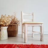 Chaise ancienne bois bistrot enfant - blanc patiné