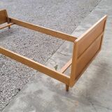 Vintage rattan and solid oak bed 1950s design