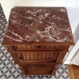 Ancienne table de chevet en bois et plateau marbre