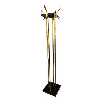 Large Art Deco Italian standing coat rack in marble and brass, 1950s.