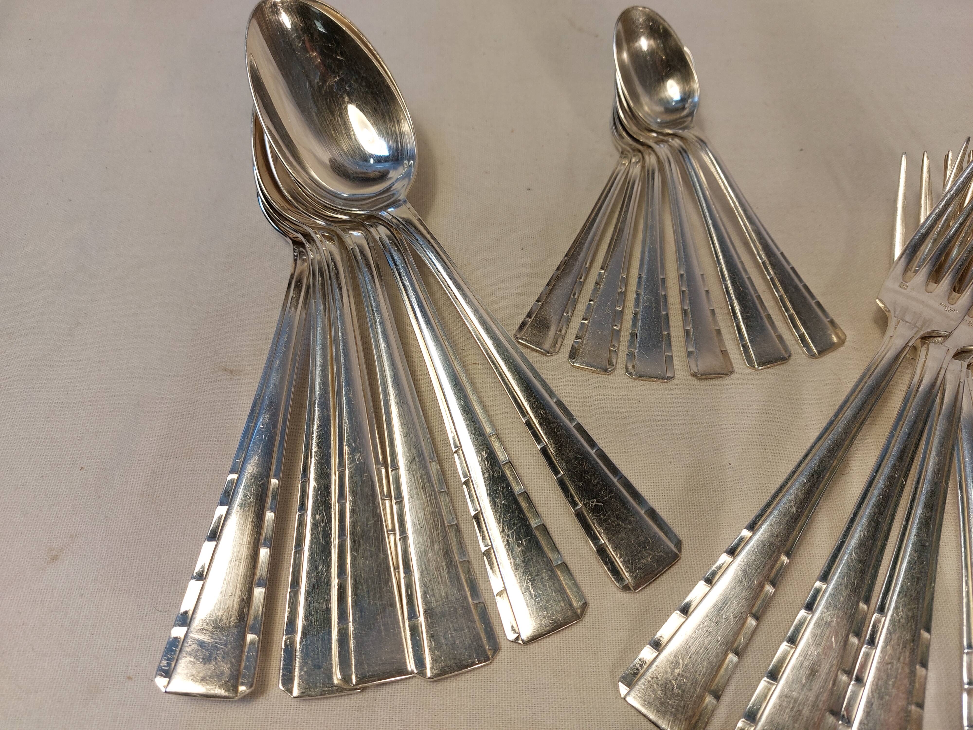 Silver metal cutlery series 18 pieces ERCUIS Art Deco motifs