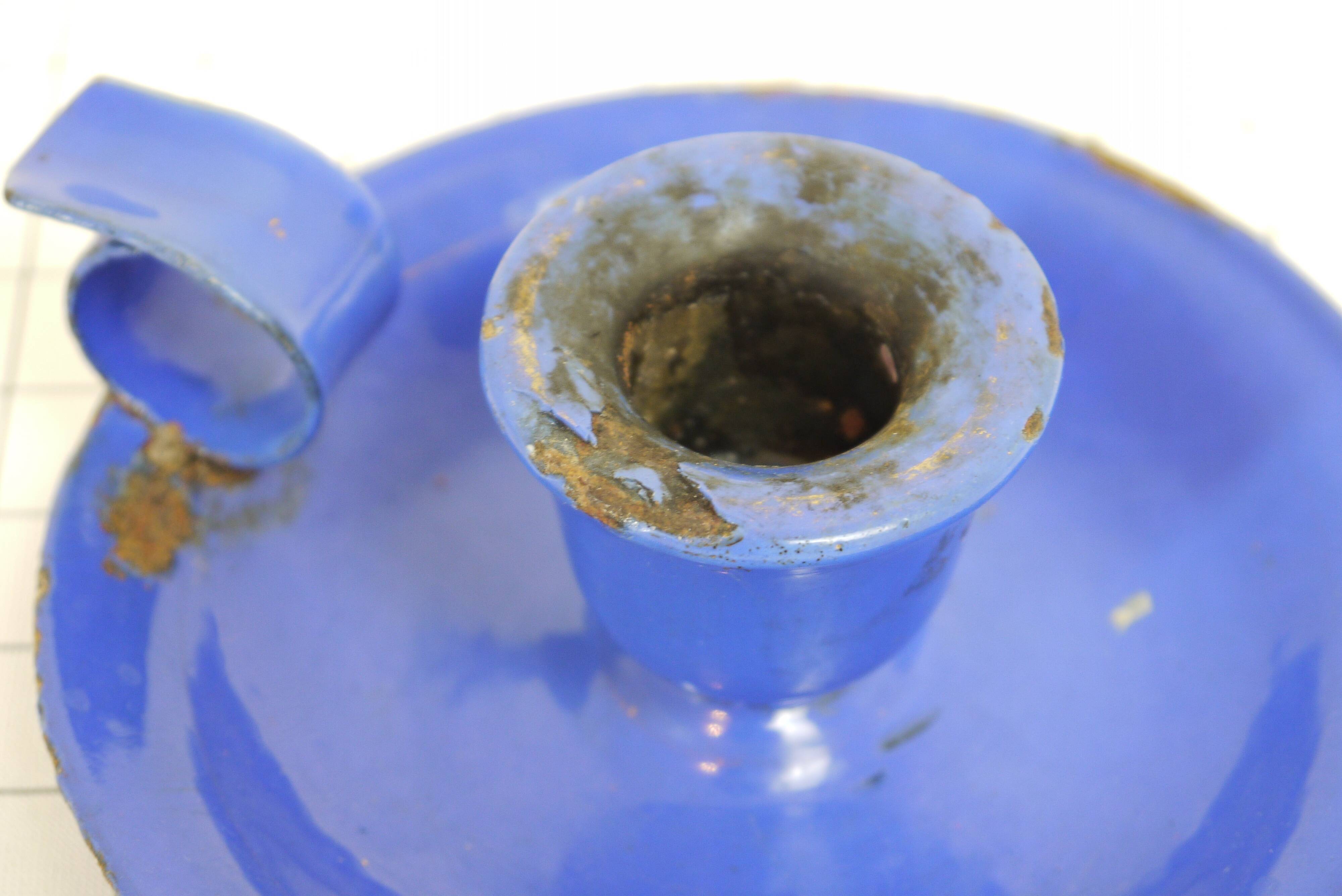 Candleholder in blue enamel