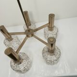 5-branch chandelier in gold and blown glass with gold sequins, 1960