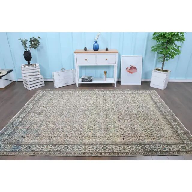 1970s Vintage Turkish Oushak Handmade Wool Cotton Brown Area Rug 193x275