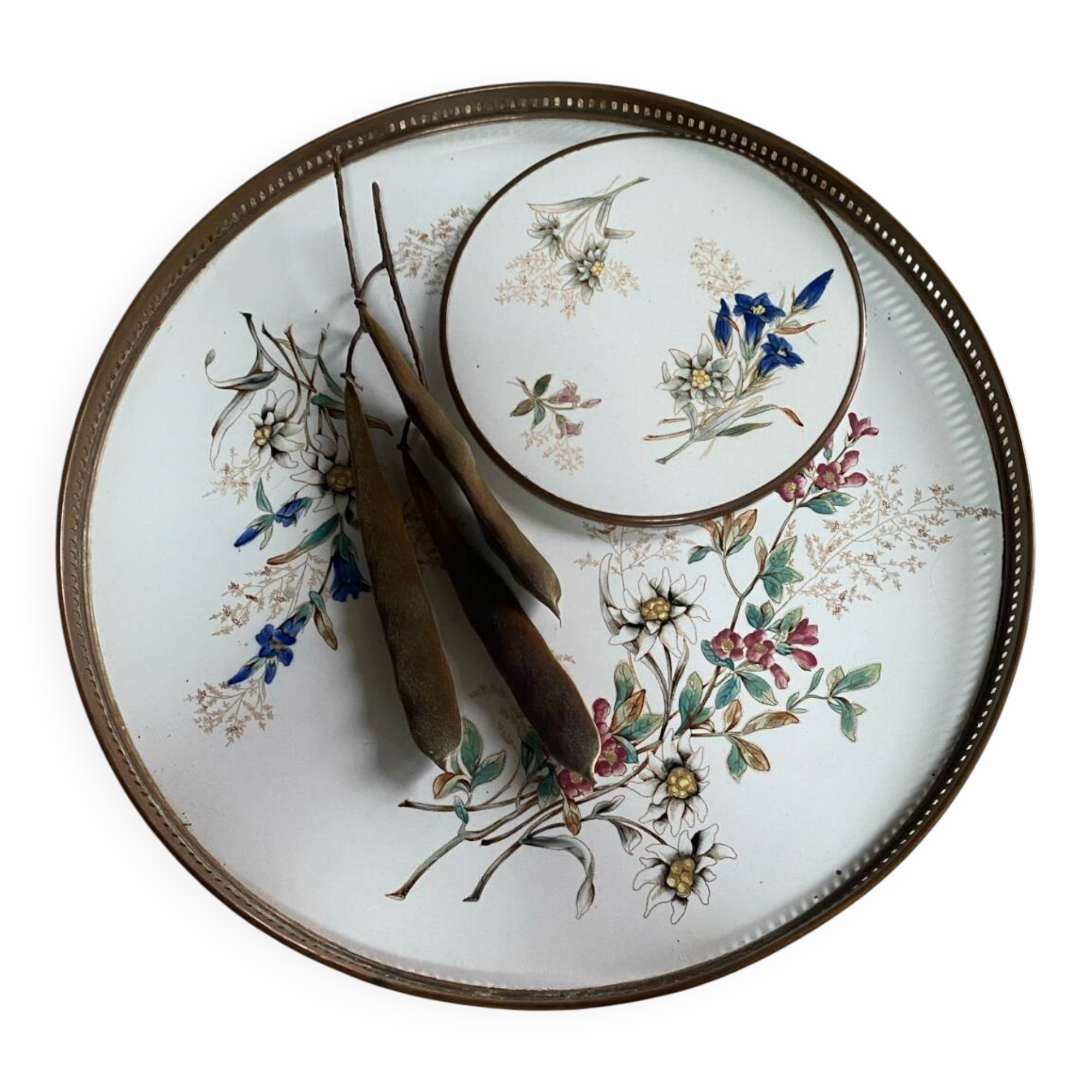 Ancient ceramic platter and bottle coaster