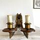 Art Nouveau style brass double piano wall lamp