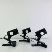 3 clip-on spotlights, black metal, 1960s, vintage