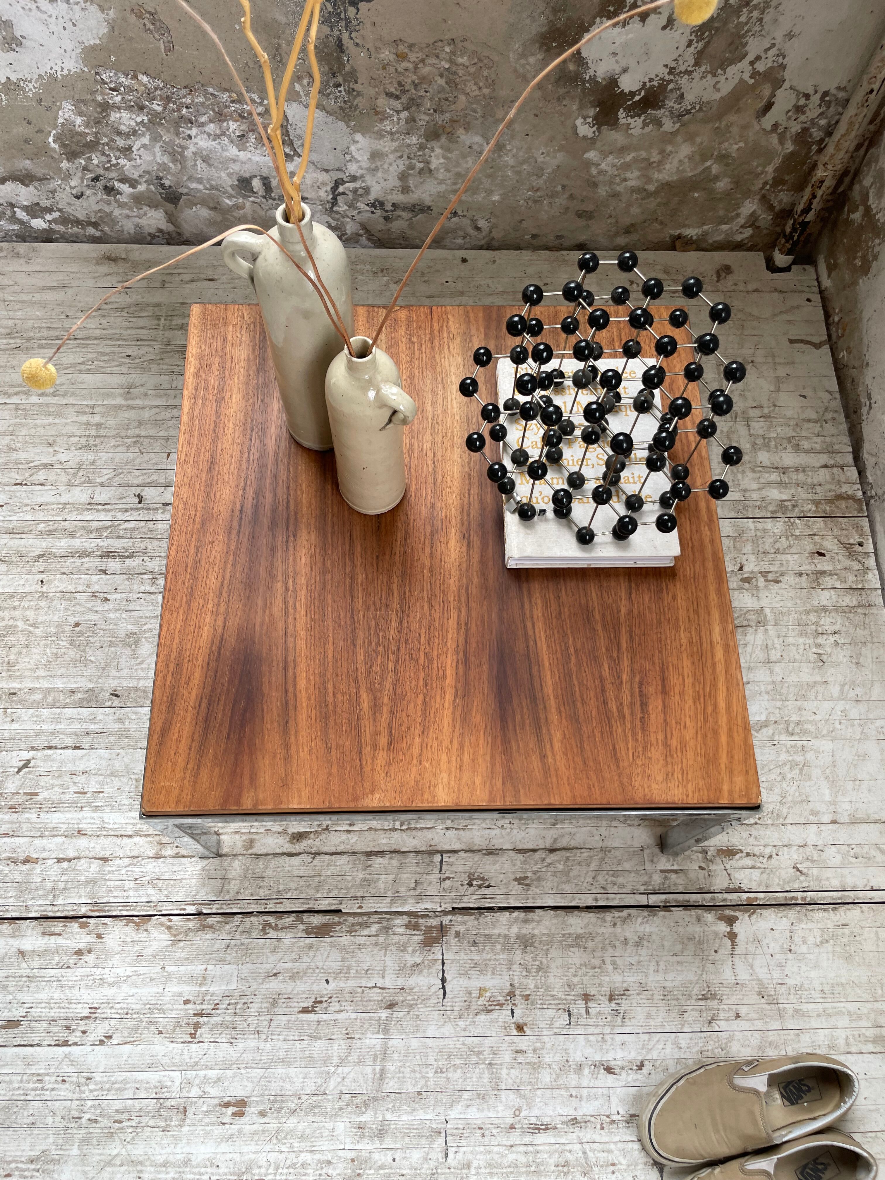 Walnut and modernist chrome coffee table