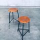 Set of Industrial Green Tripod Stool Set, Belgium, 1950s