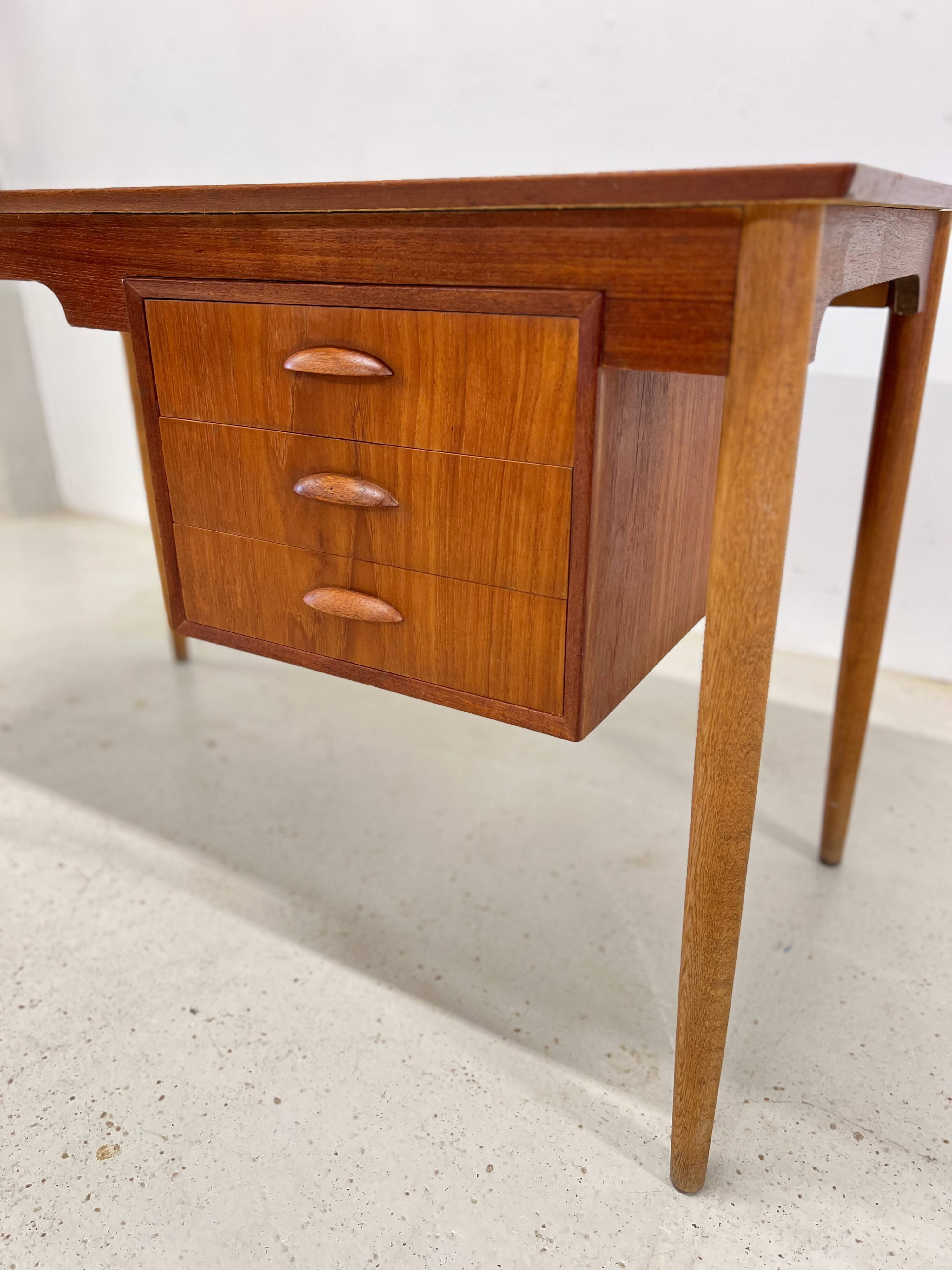 Danish Petite Teak & Beech Desk, 1950s.