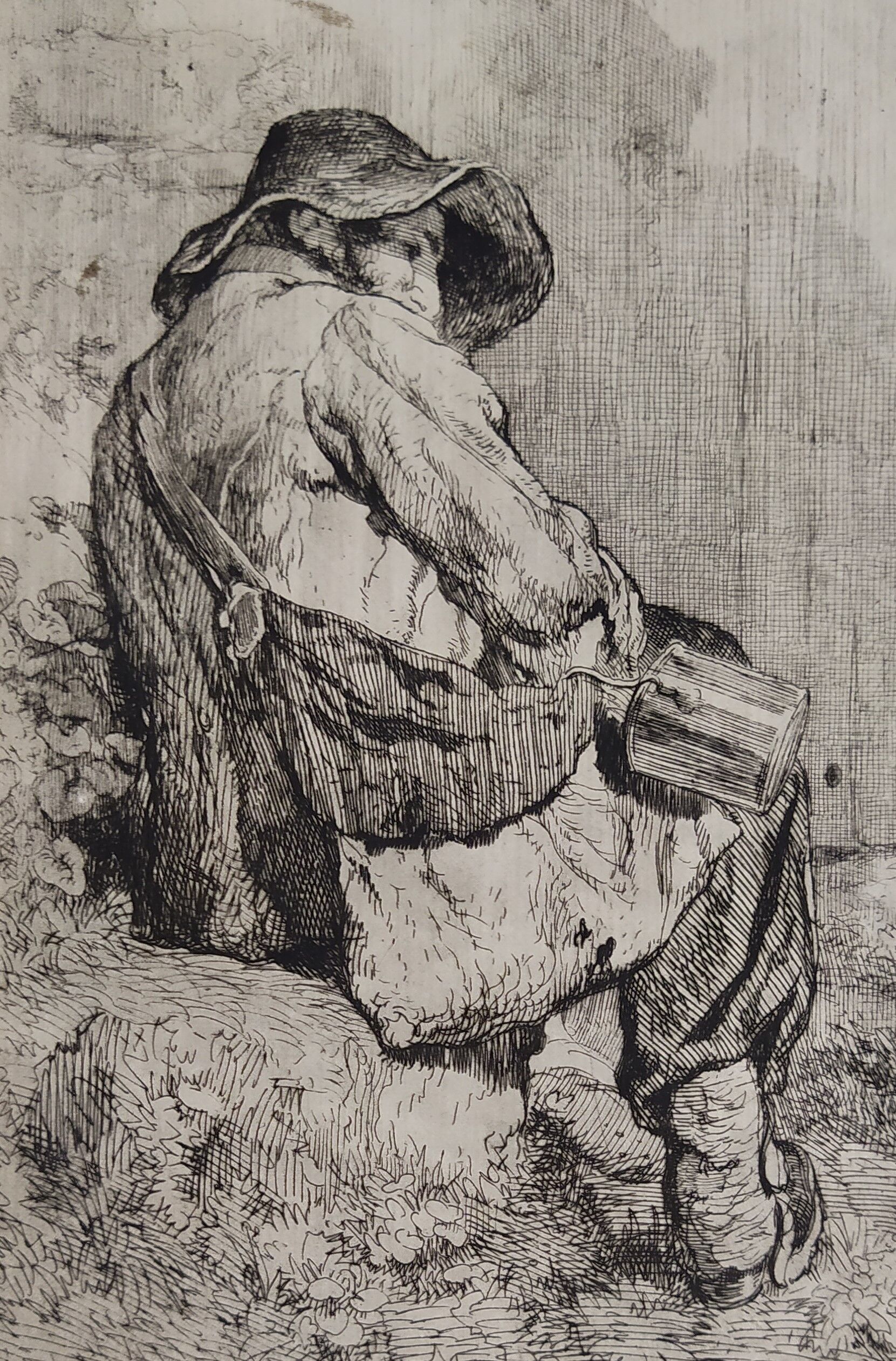 Engraving XIXth "Reading lesson in Orenburg & Country Ugsters"