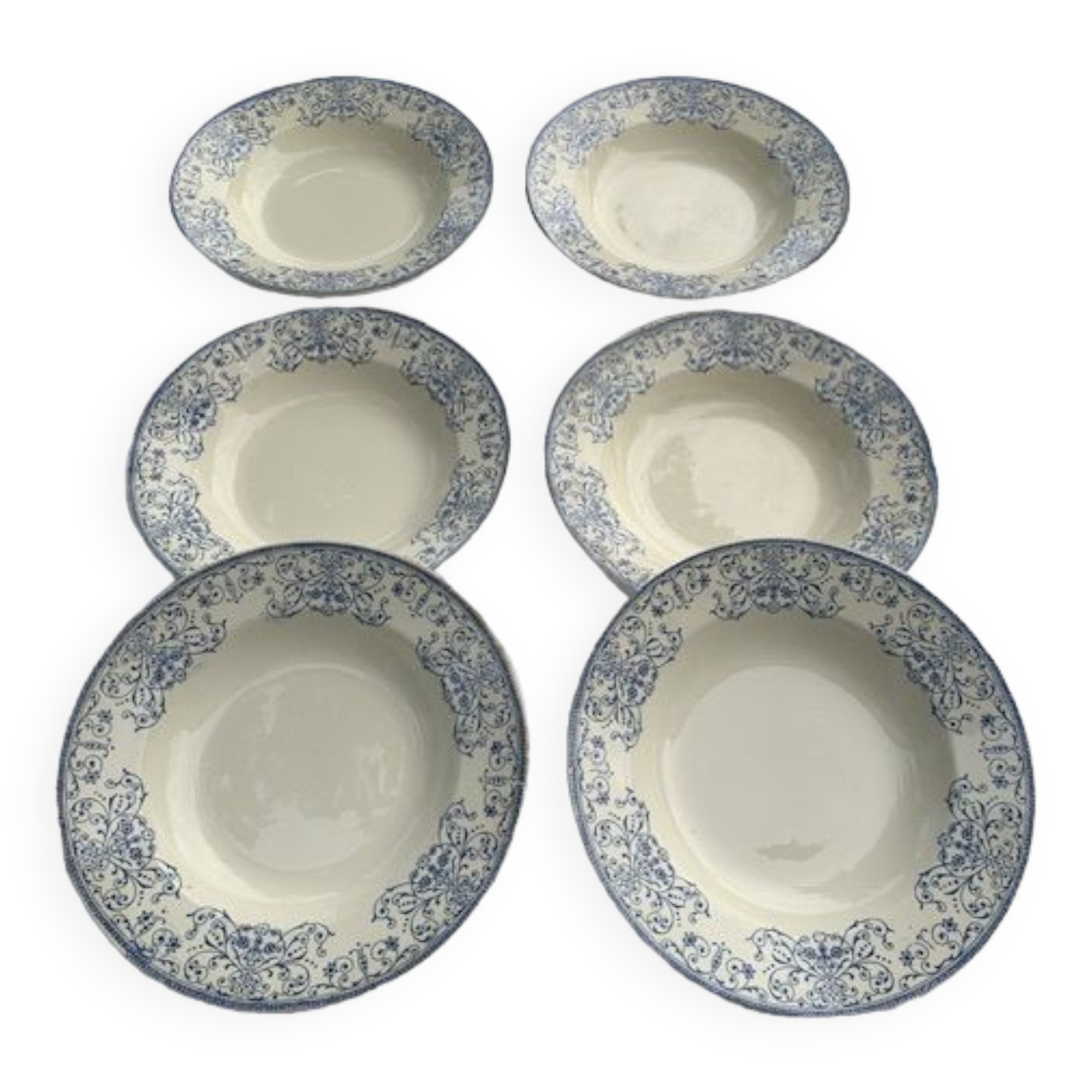 6 hollow plates boulenger, terre de fer, Choisy le roi, old moustiers