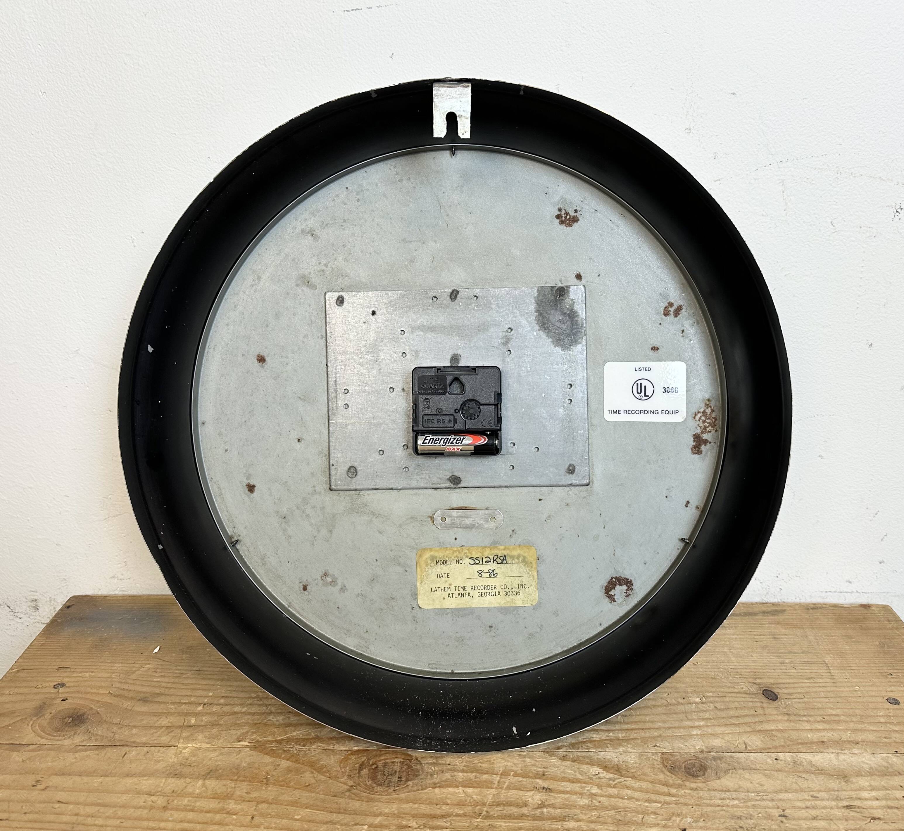 Vintage Black School Wall Clock from Lathem, 1980s