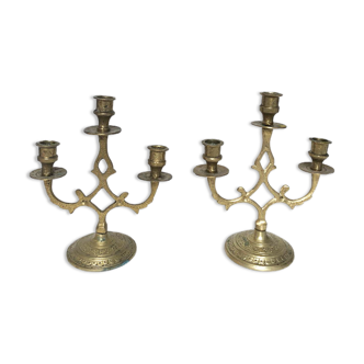 Pair of golden brass candle holders, 1970
