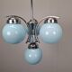 1930s Czech Art Deco Blue Opaline Glass and Chrome Four-Light Chandelier