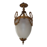 Antique French Louis XVI Style Glass and Bronze Pendant Lamp c. 1900