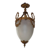 Antique French Louis XVI Style Glass and Bronze Pendant Lamp c. 1900