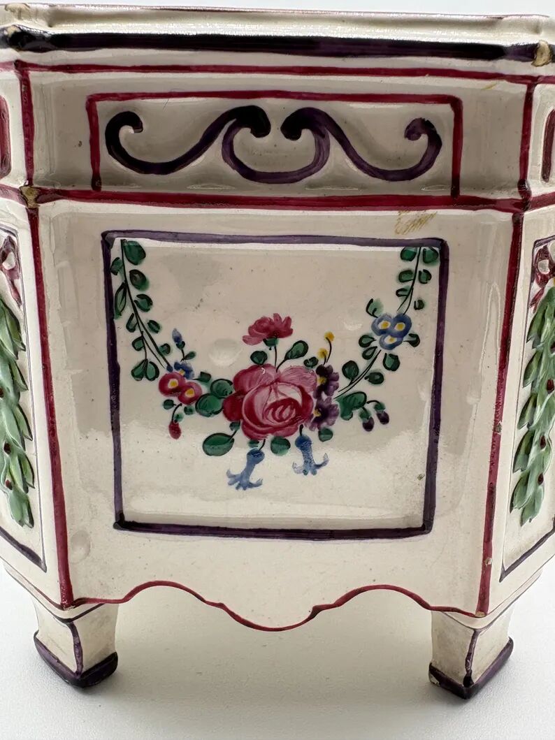 Pair of onion pots Samson 19th century Polychrome earthenware Strasbourg style Antique cache pots