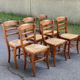 6 chaises bois massif chêne moyen et paille