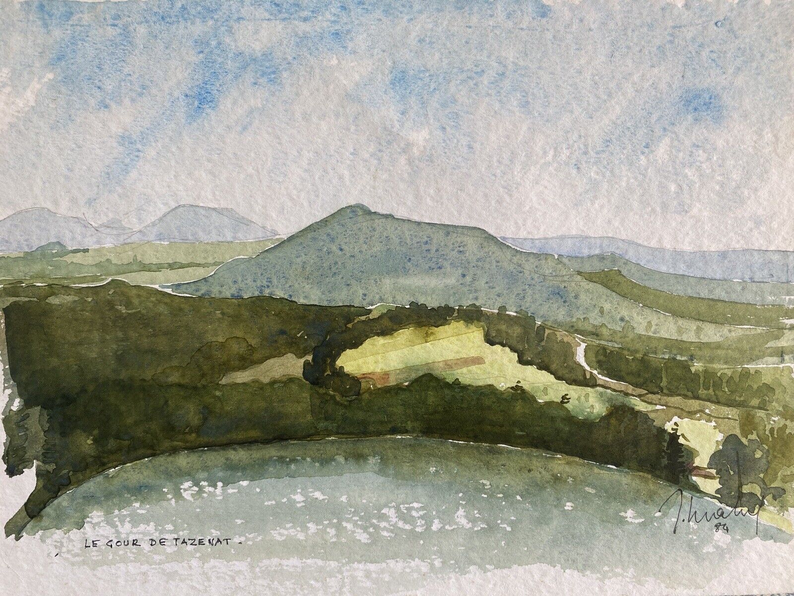 Painting "gour de tazenat" (puy de dôme) jean-francois devaliere (1926-2021)