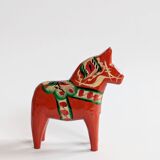 Set of 2 Vintage Swedish Dala Horses in Wood, Hand-Painted Red