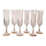 6 Champagne flutes, Arques crystal, Longchamp model