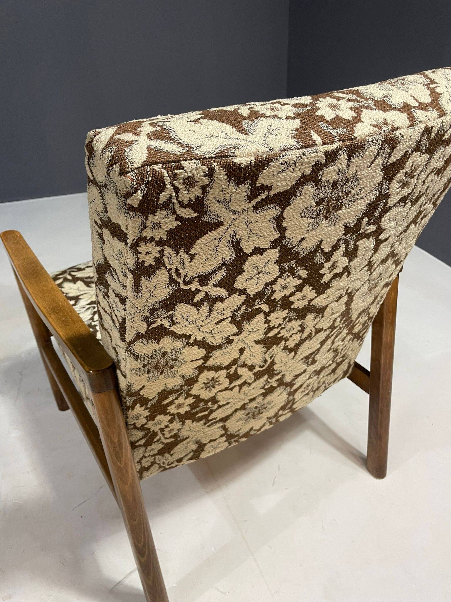 Pair of retro armchairs with floral upholstery, Czechoslovakia, 1960s