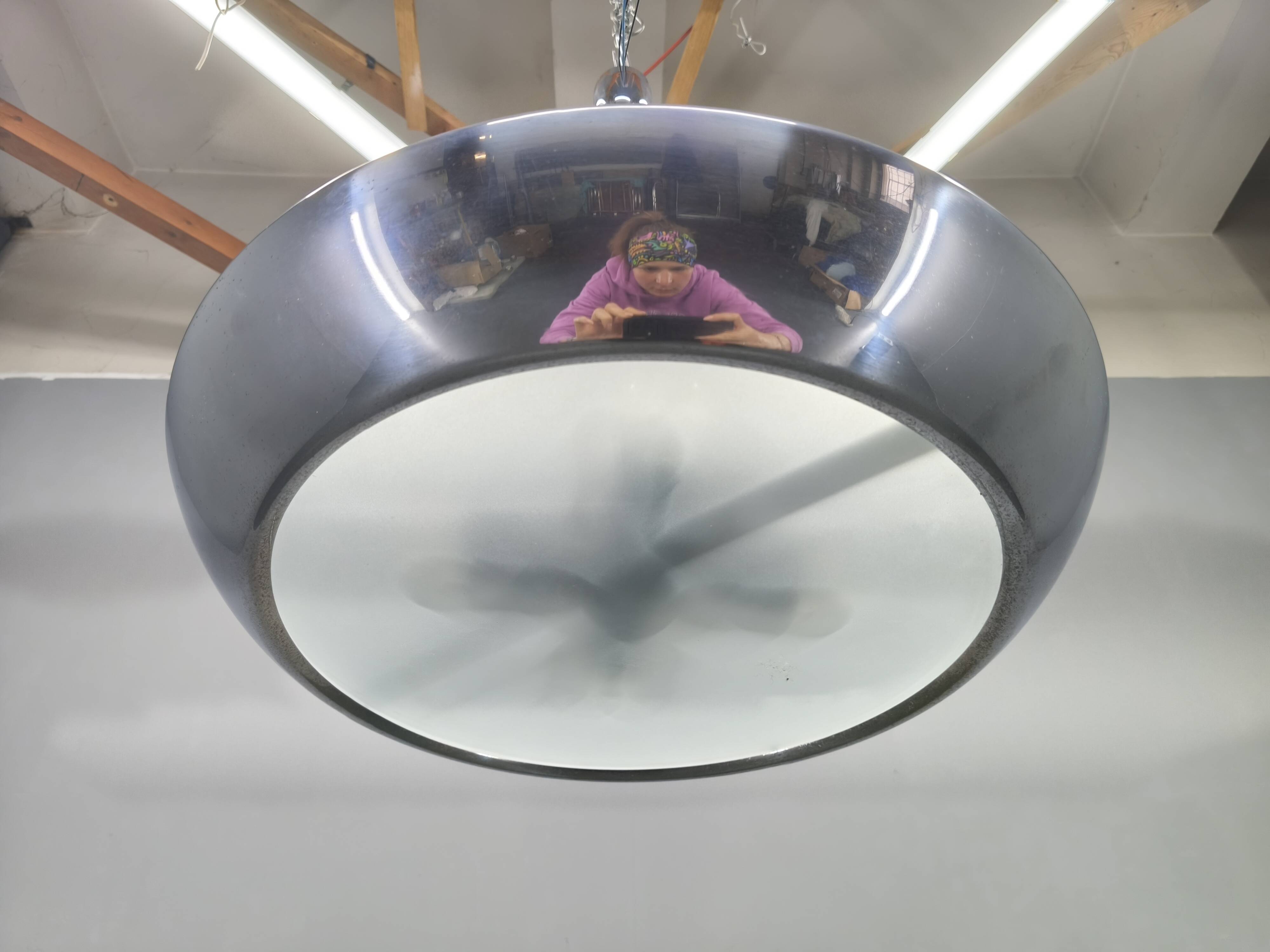 Bauhaus UFO Chandelier by Drupol, Chrome Glass Pendant, 1940s