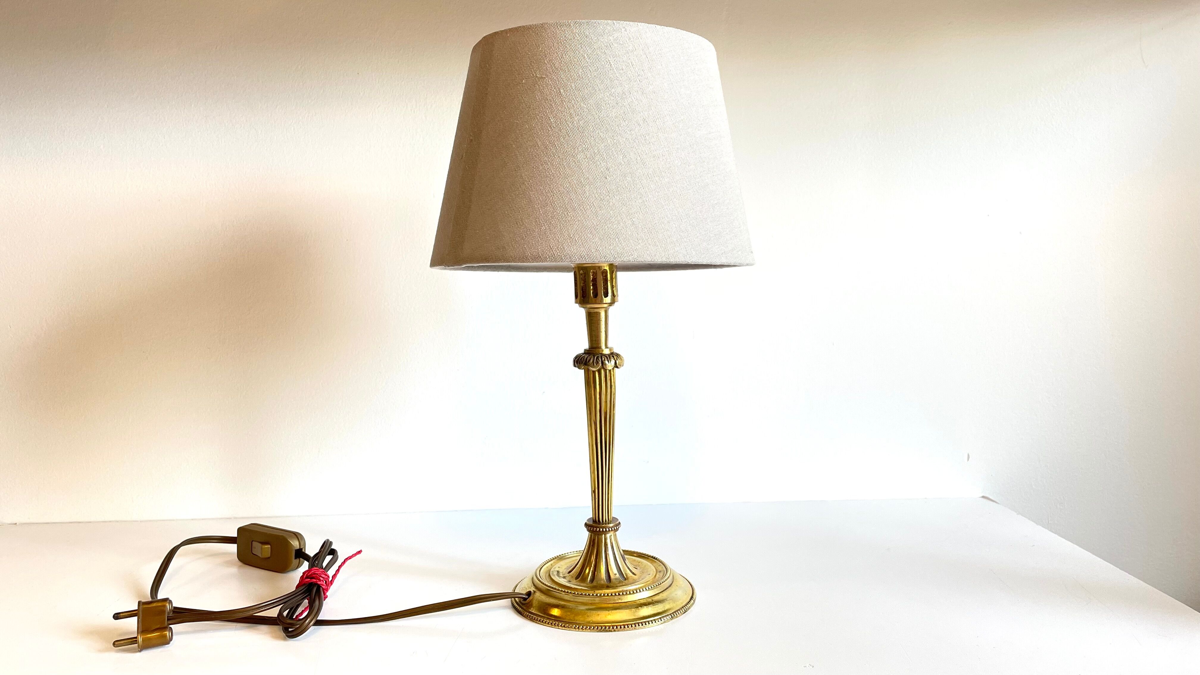 Lamp solid brass and vintage fabric
