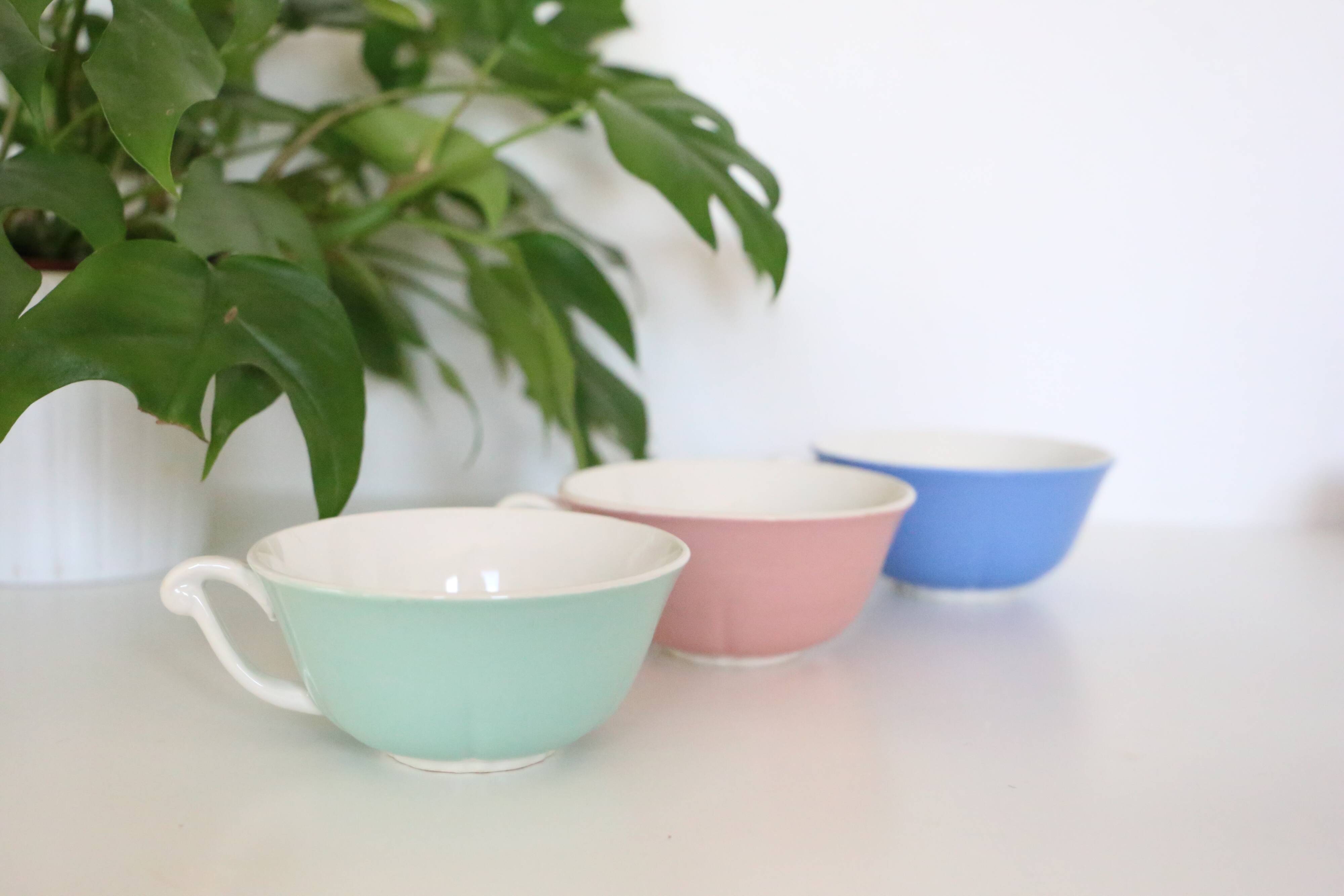 Set of 3 cups Moulin des Loups, vintage, French