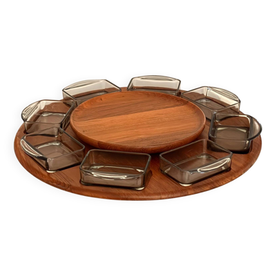 Carrousel à snacks Digsmed et plateaux par Holmegaard, Danemark. Ensemble de 17 pièces.