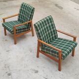 Pair of green patterned armchairs by Ton Bystrice (Thonet) 1960