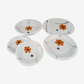 Set of vintage Italian dishes in unbleached ceramic décor daisies "PRIMULA Made in Italy