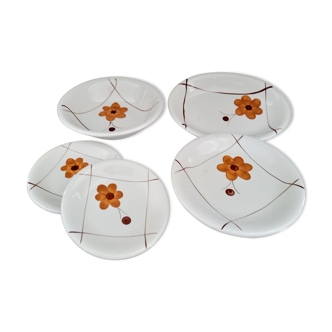 Set of vintage Italian dishes in ecru ceramic with daisy decoration "PRIMULA Made in Italy"