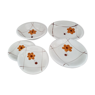 Set of vintage Italian dishes in unbleached ceramic décor daisies "PRIMULA Made in Italy