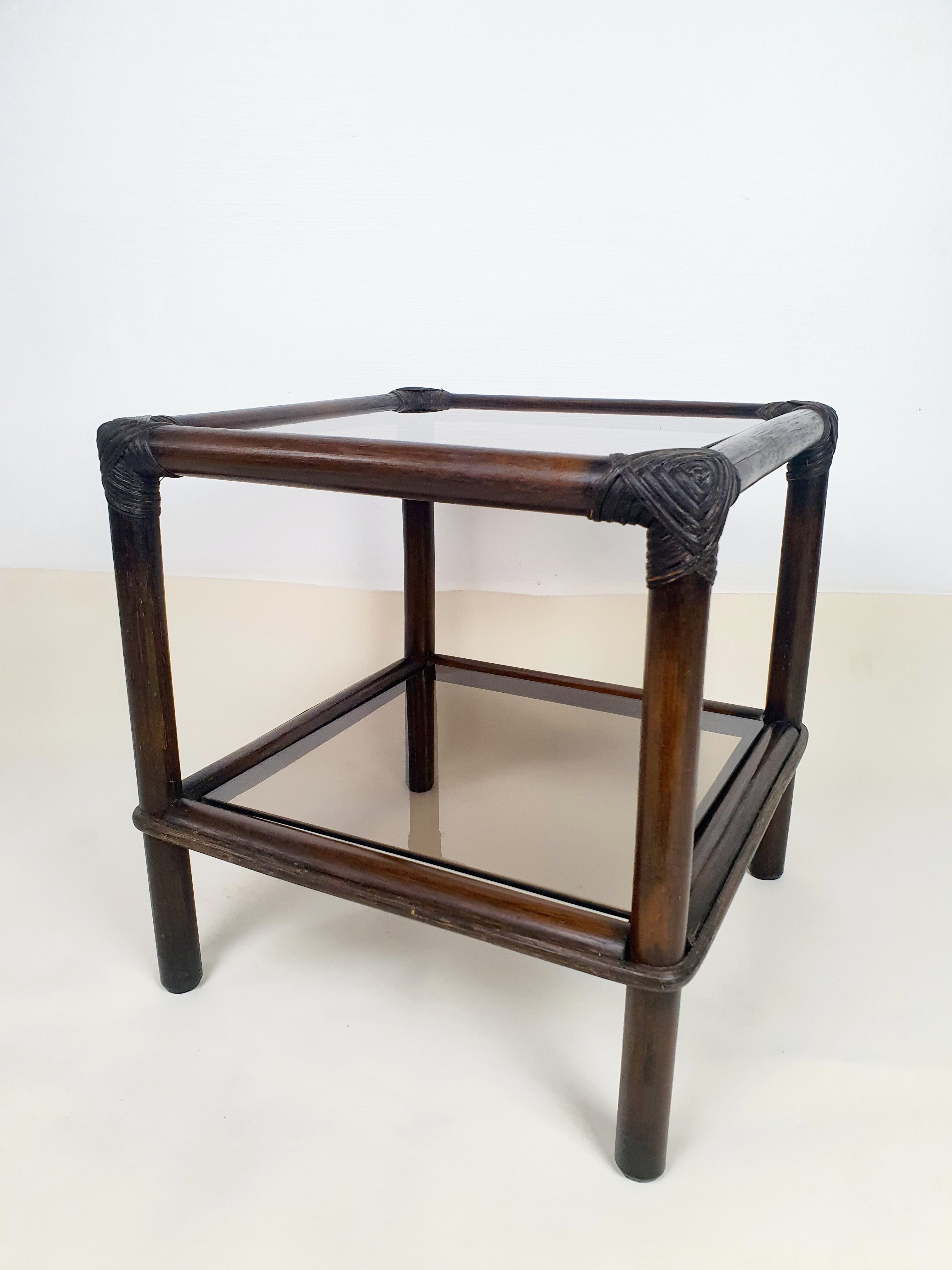 Rattan bedside and smoked glass