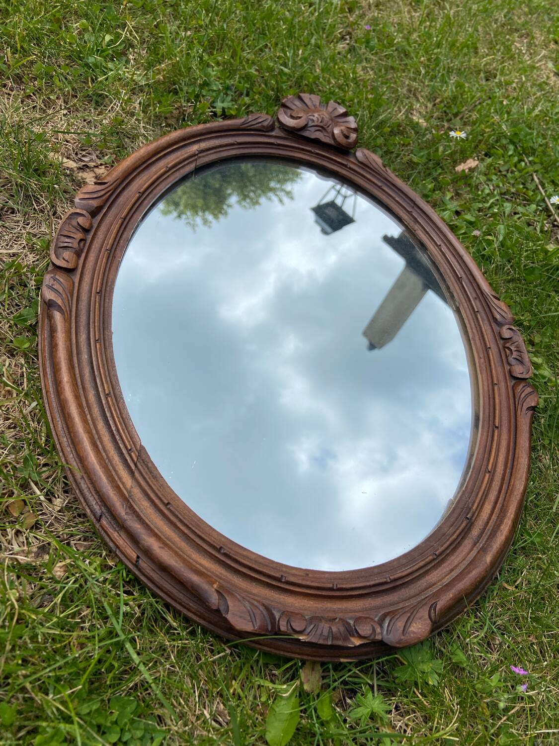 Old wood carved mirror 51 x 37