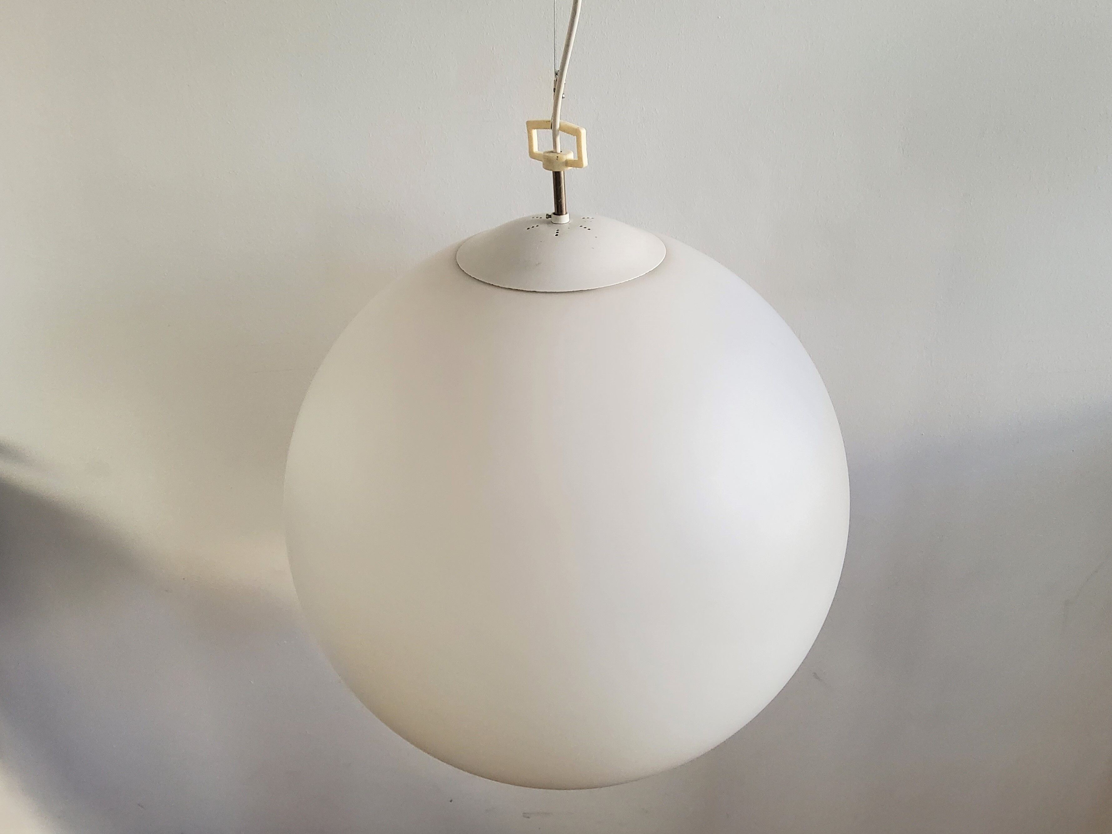 Opaline glass globe pendant lamp, 1960's