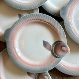 Set of 12 vintage pink and gray fish-shaped plates - Digoin