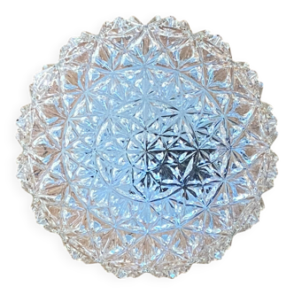 Wall-mounted ceiling light, transparent glass, vintage 1970s fixture.