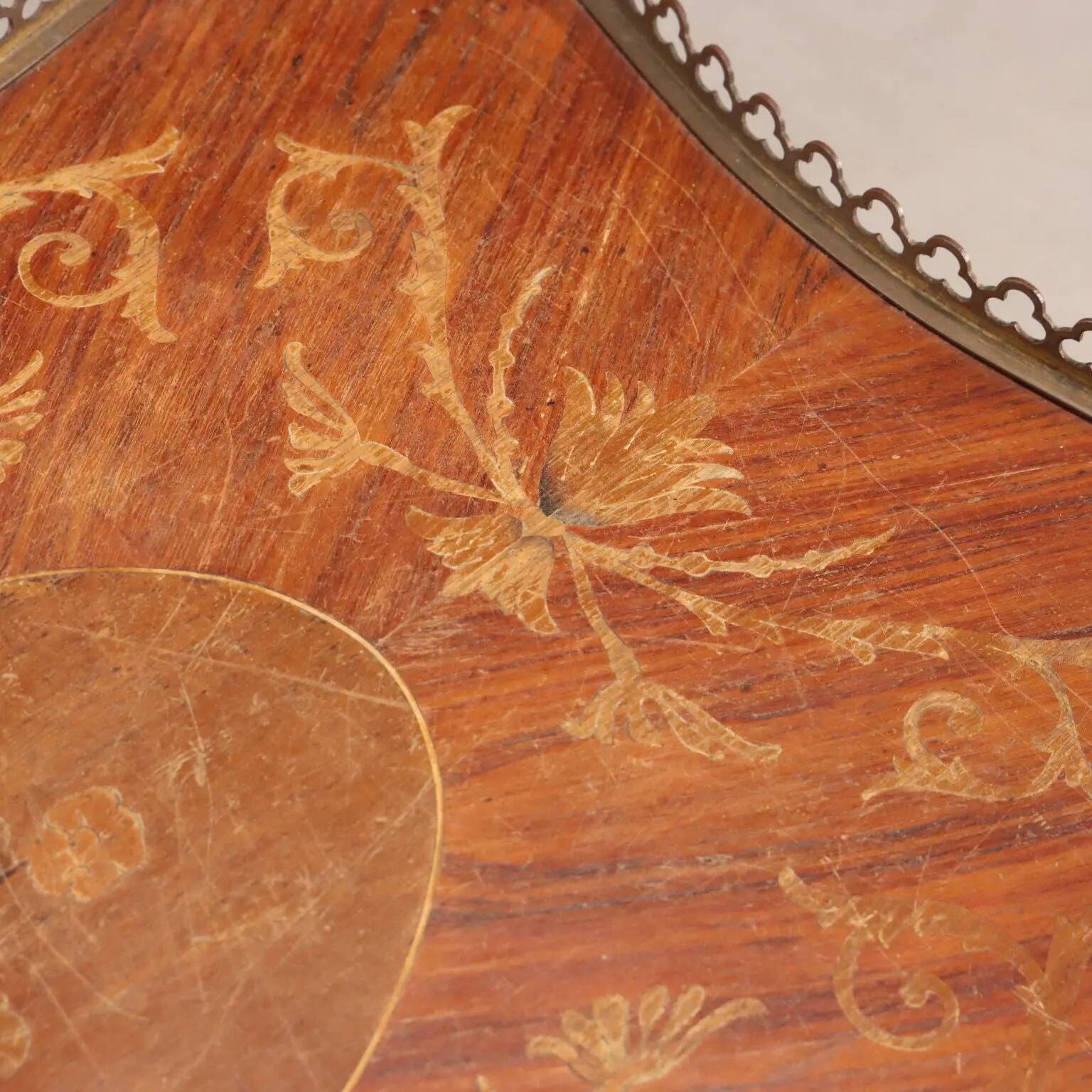 Small antique coffee table made of fruitwood and rosewood, 20th century.