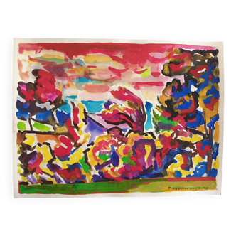 Pierre Lacroux (1909- 1993) Gouache sur papier, 1989