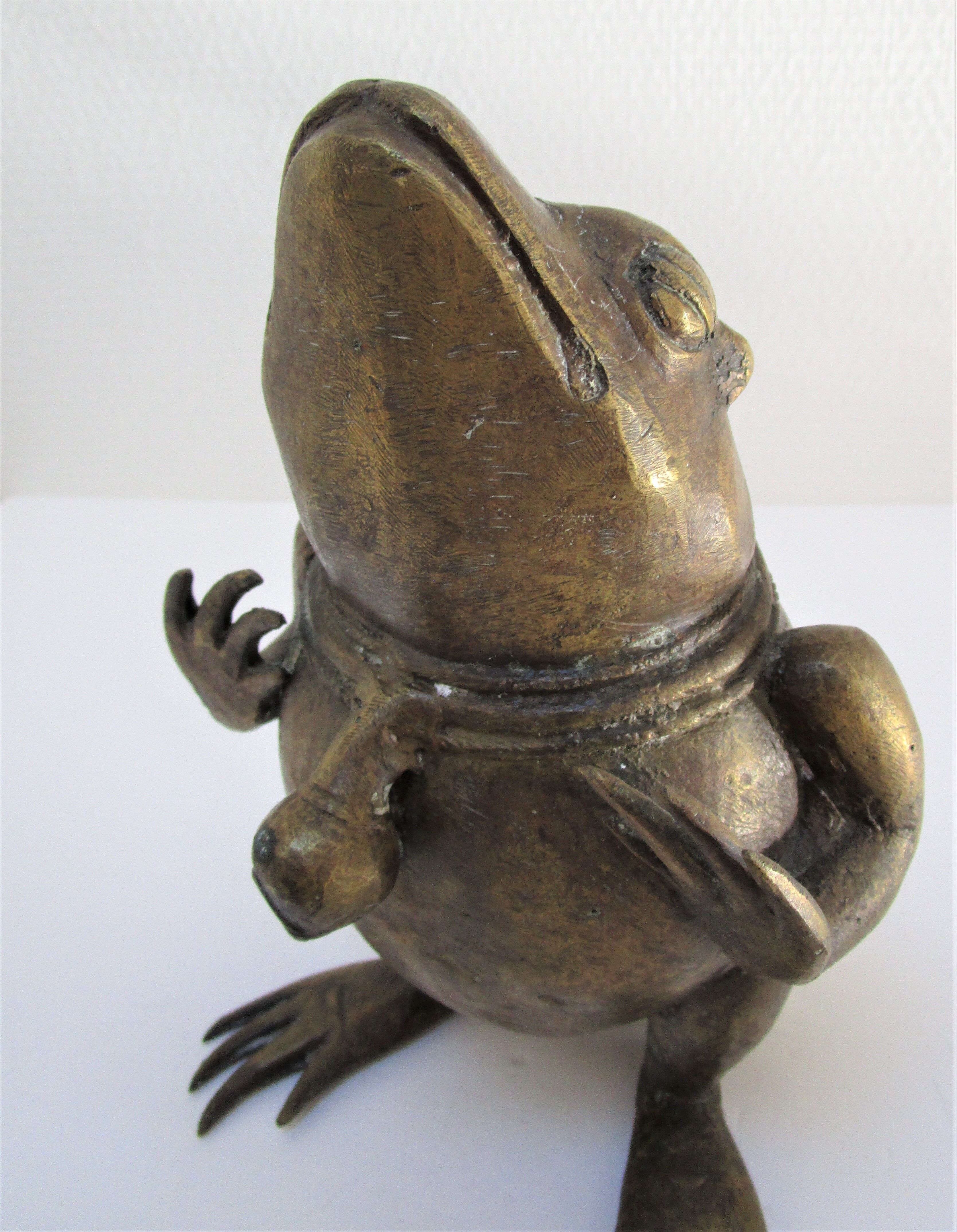 Vintage patinated brass sculptural frog 50-60s